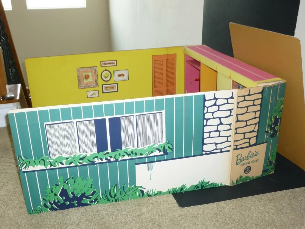 Side view of a 1962 cardboard fold-out Barbie house
