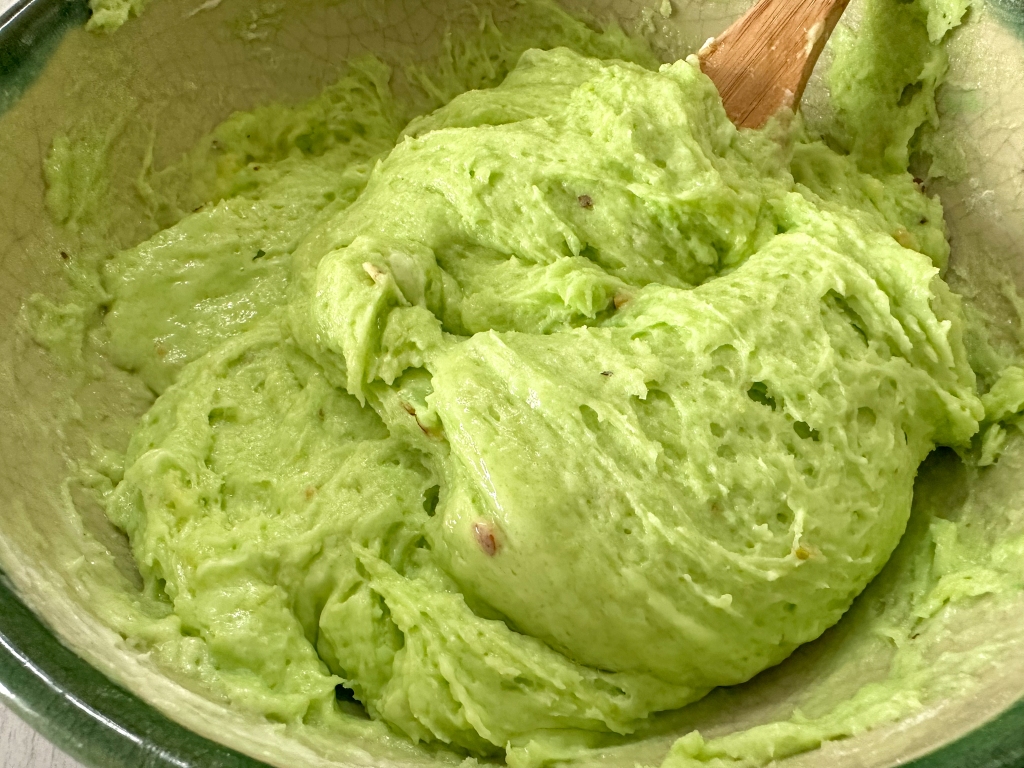 green pistachio bread batter